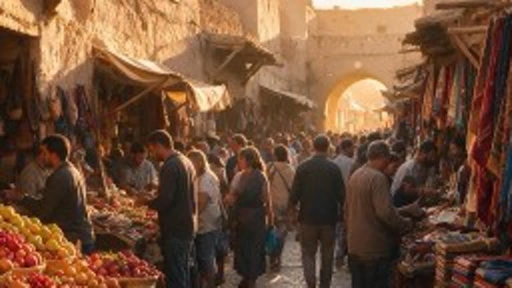 Bicubic enlargement of the market crop: soft and blocky, the background crowd left as unresolved shapes