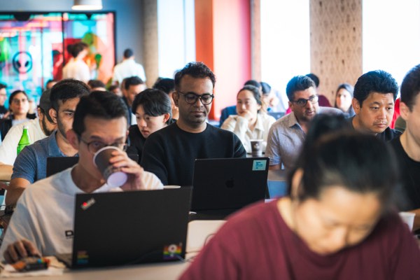Team forming at the RocketRide hackathon